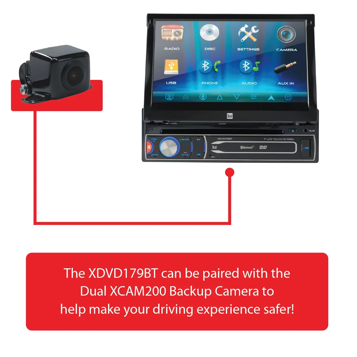 Dual Electronics XDVD179BT 7 inch Single  Car Stereo, Motorized Touch Screen, /, New