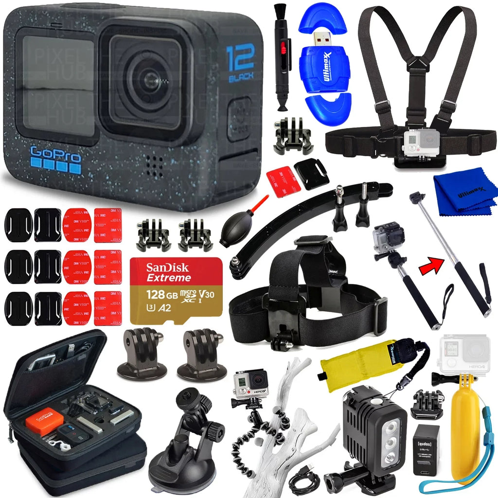 GoPro HERO12 Black -121- - 20PC 128GB Accessory Bundle