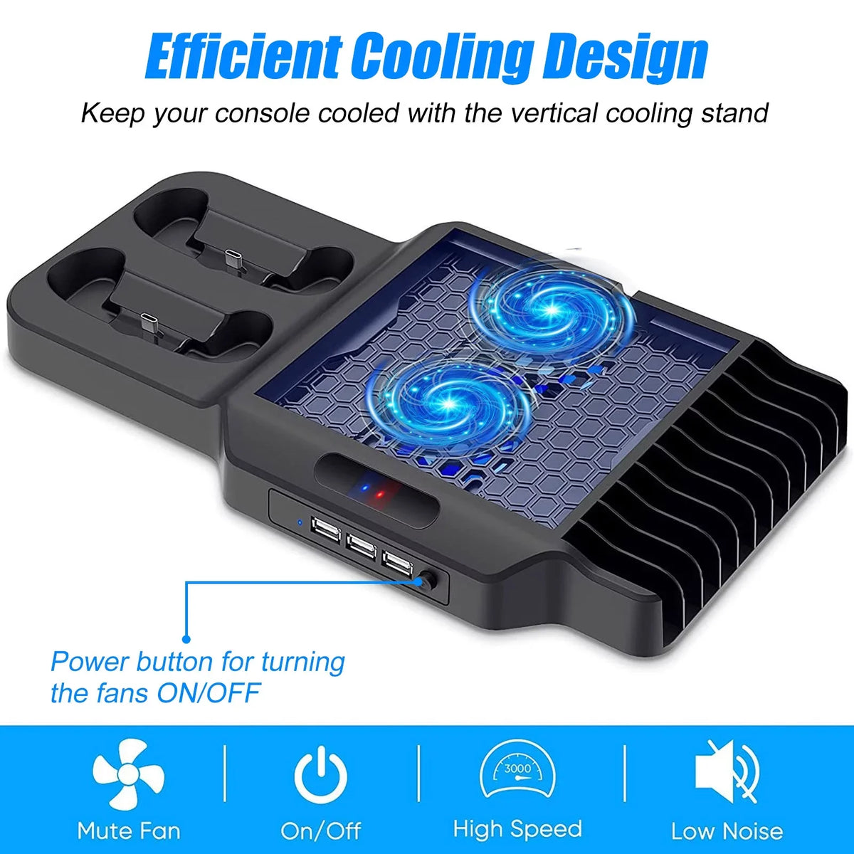 Vertical Stand Fit for Xbox Series X/S with 2 Cooling Fans, EEEkit Dual Controller Fast Charging Dock Station Fit for Xbox Series S/X with 3  Ports, 11 Game Disc Slots
