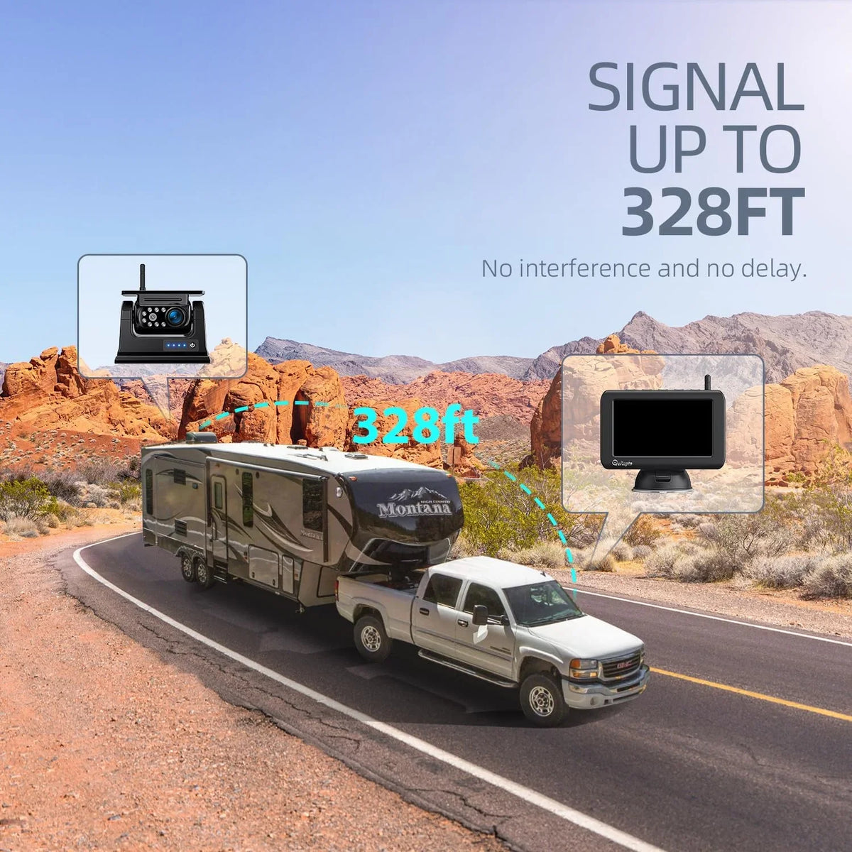eRapta Magnetic Solar Wireless Backup Camera 5'' Monitor  1080P Waterproof No Drilling 1 Min  Installation X5