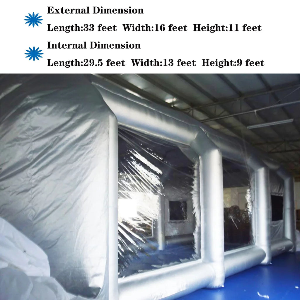 Inflatable Spray Booth 33*16*11ft Portable Car Painting Booth with 2 Blower Inflatable Spray Booth with Air Filtration System
