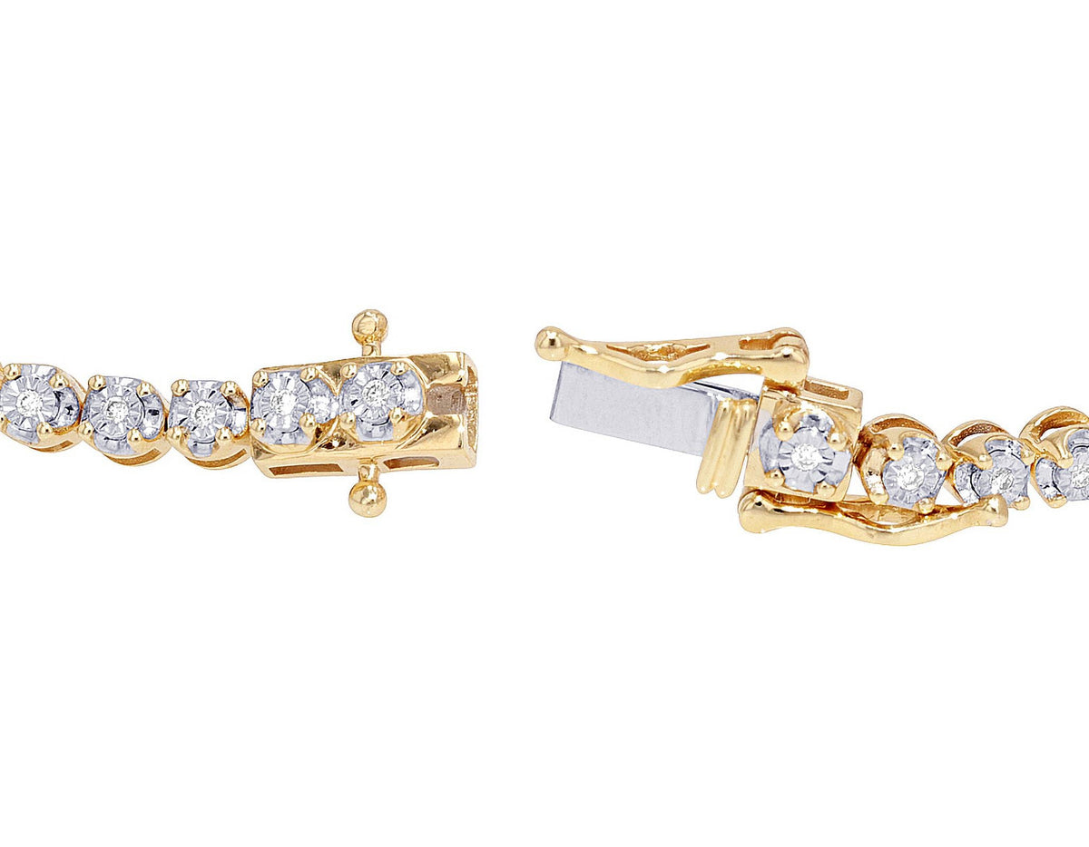Baguette Cluster Halo 1.30  Diamond Illusion n Toni Set Bracelet Yellow-White Gold 3MM 7"
