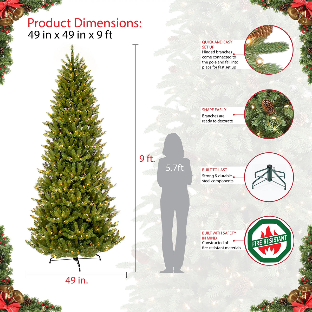 9 ft. Pre-lit Slim Fraser Fir Artificial Christmas Tree 800  listed Clear Lights