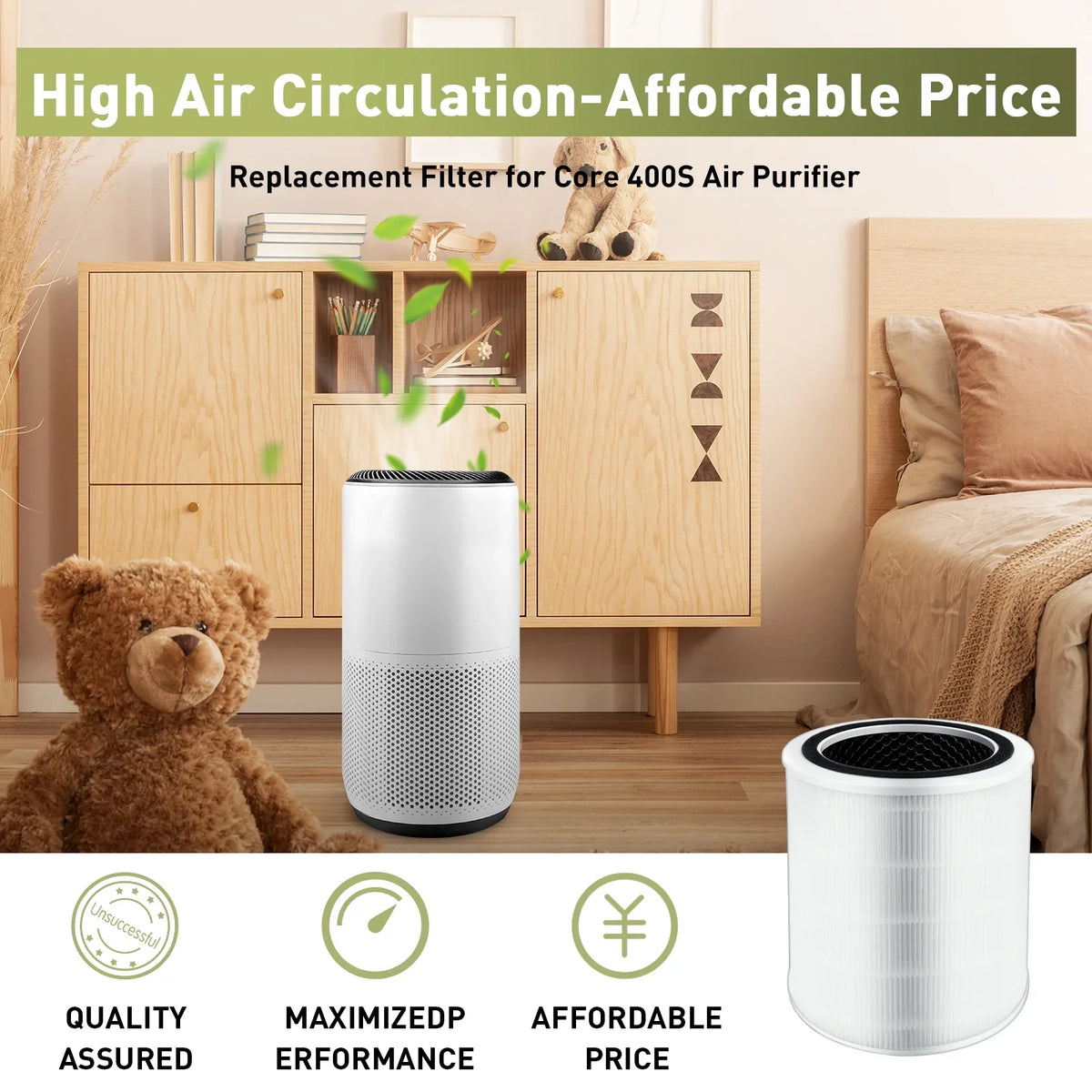 1 Pack Core 400S Replacement Filter Compatible with  Core 400S Air Purifier, 3-in-1 H13 True  Filter, High-Efficiency Activated Carbon, Compared to Part #Core 400S-, White