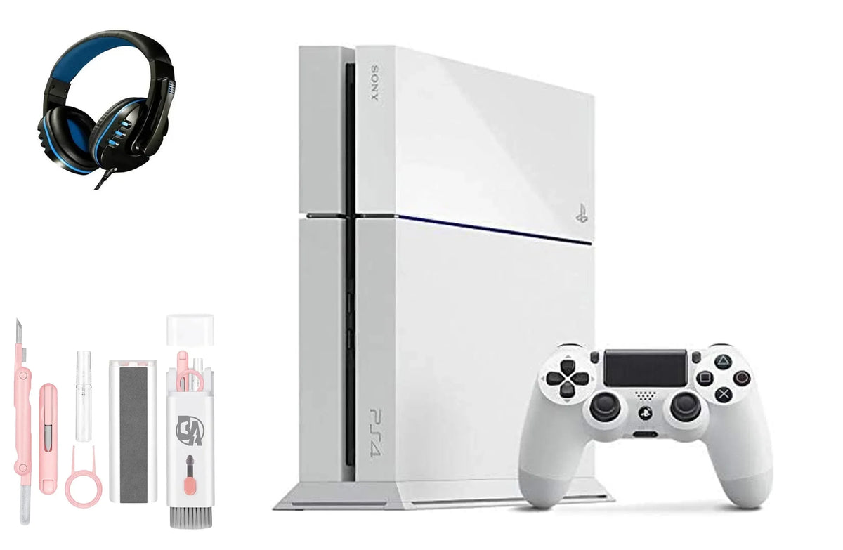 Pre-Owned Sony PlayStation 4 500GB Gaming Console White Headset with   Cleaning Kit Bundle (Refurbished: Like New)