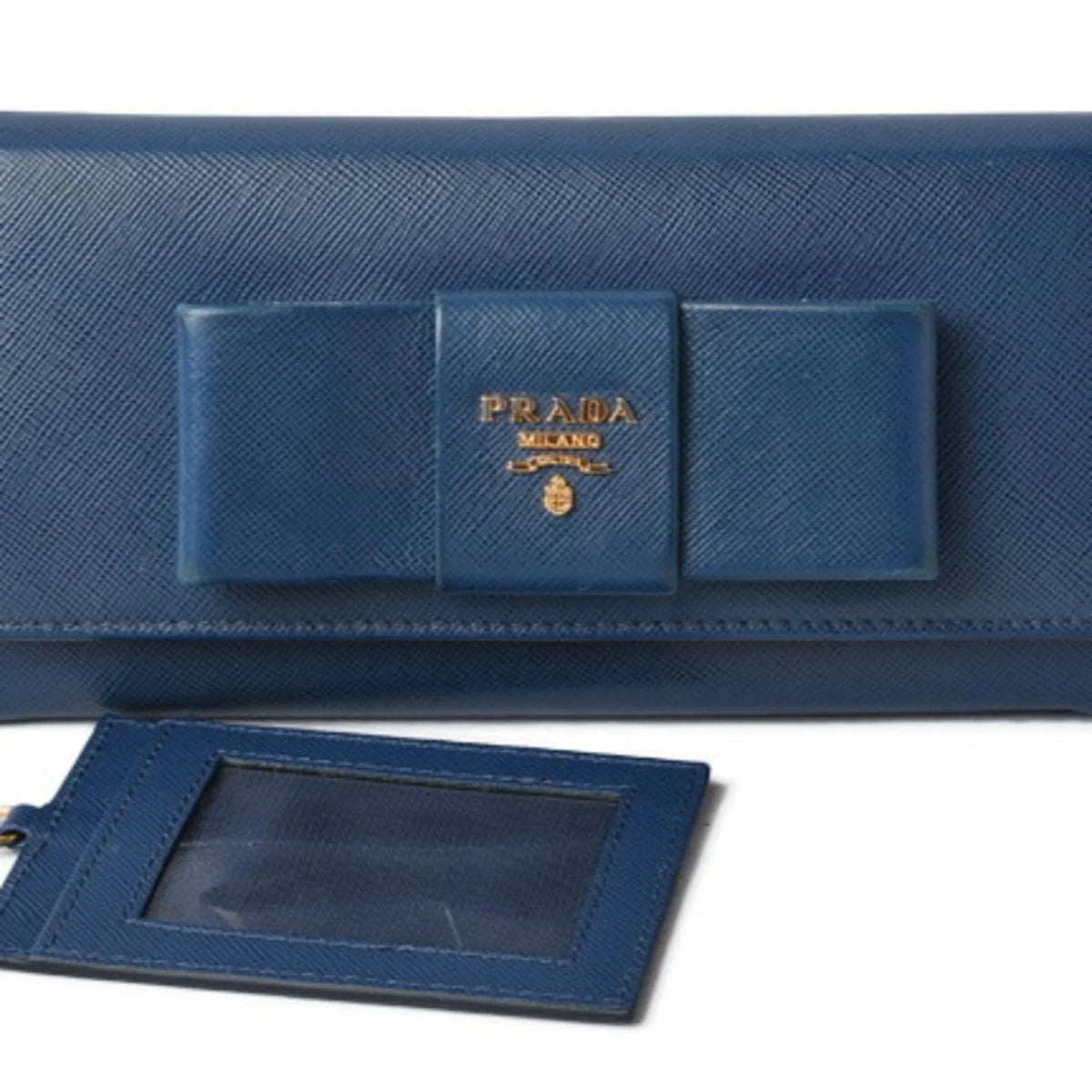 Pre-Owned Prada wallet  long 1MH132  blue   embossed leather (Good)
