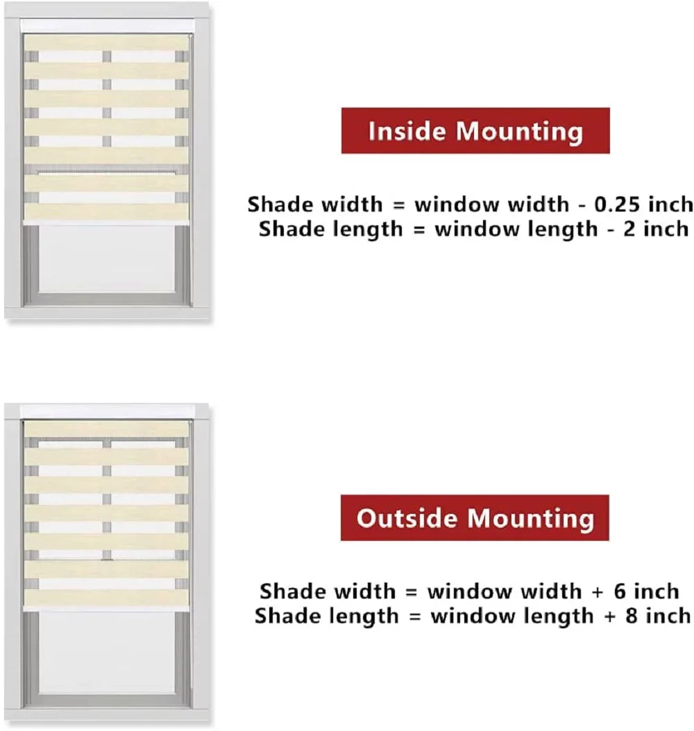 Zebra Blinds for Windows, Dual Layer Roller Sheer Shades Blinds for Day and Night, Light Control Window Treatments Shades with Valance Cover, 29" W x 72" L, Striped Beige