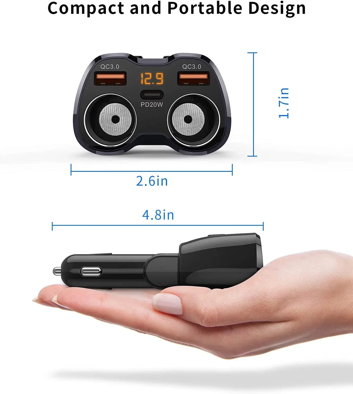 ?Upgraded? ette Lighter Splitter,  180W 2-Socket ette Lighter Adapter with Dual QC3.0 and 20W   C Car Charger Splitter for /Dash Cam/Laptop/iPad/iPhone 13 Pro Max/13/12/11