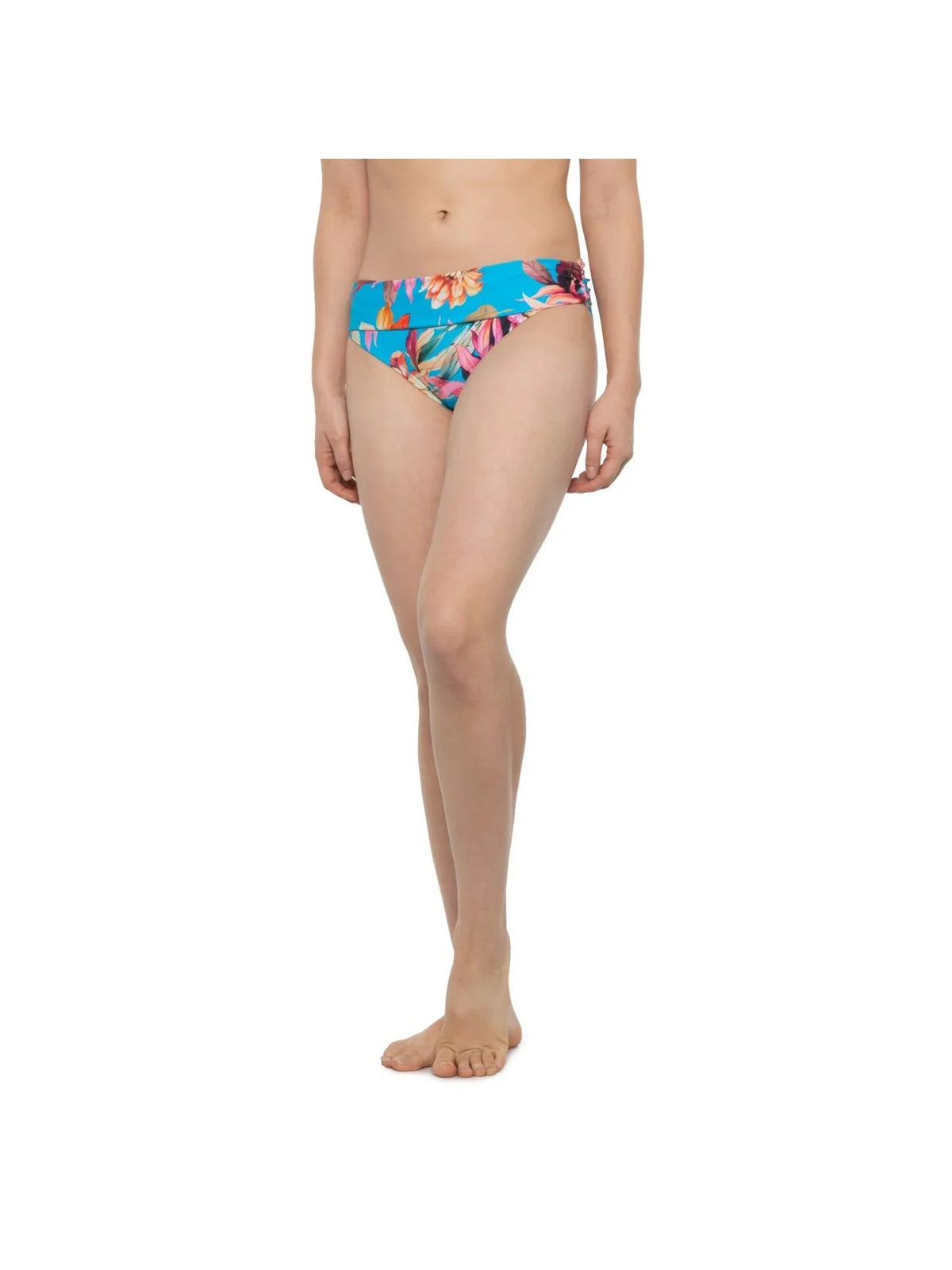 Women's Blue Floral Stretch Moderate Coverage Shirred Hipster Swimsuit Bottom 2
