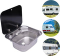 Miumaeov  Kitchen Sink Stainless Steel Hand Wash Basin Sink With Tempered Glass Lid Outdoor  Single Bowl Hand Wash Basin Sink For Caravan, Camper And Kitchen