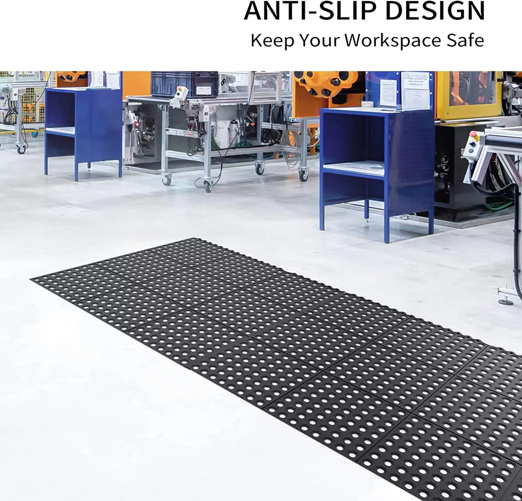 36 x 36 in. 2-Pack Interlocking Rubber Floor Mat for Restaurant Kitchen Bar Garage Anti Fatigue Flooring, Non-Slip Outdoor Shower Pool Drainage Mat