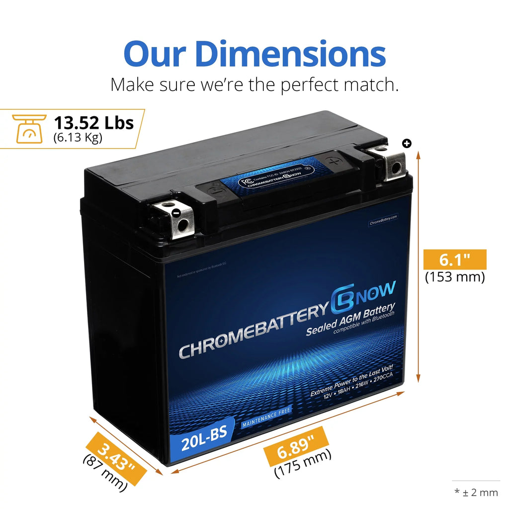 Chrome Battery Now Ytx20l-bs (20l-bs 12 Volt,18 Ah, 270 Cca) Intelligent Wireless Smartphone Connectivity  Battery for Personal Watercraft - Brp (sea-doo) 1500 All Models Years (1988 - 1993)