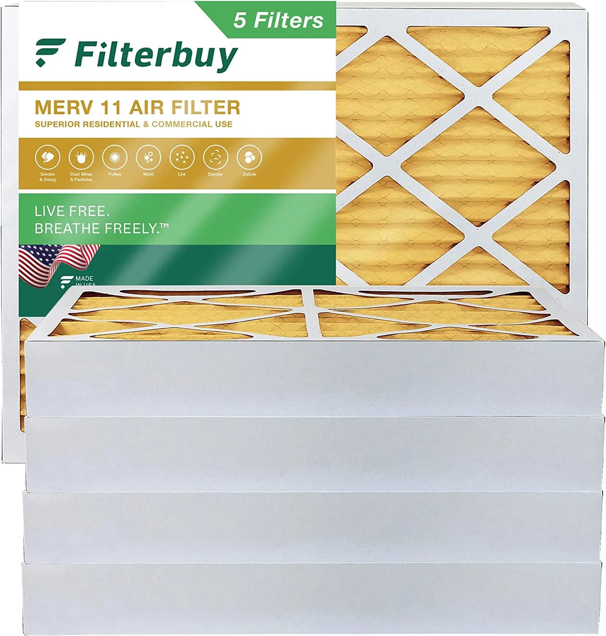 Filterbuy 10x16x4  11 Pleated   Furnace Air Filters (5-Pack)