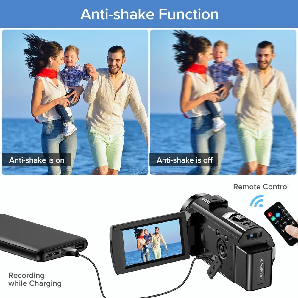 Video Camera Camcorder YouTube Vlogging Camera  1080P 30FPS 24MP 16X Digital Zoom 3"  270 Degrees Rotatable Screen Digital Camera Recorder with Microphone,Remote Control,2 Batteries