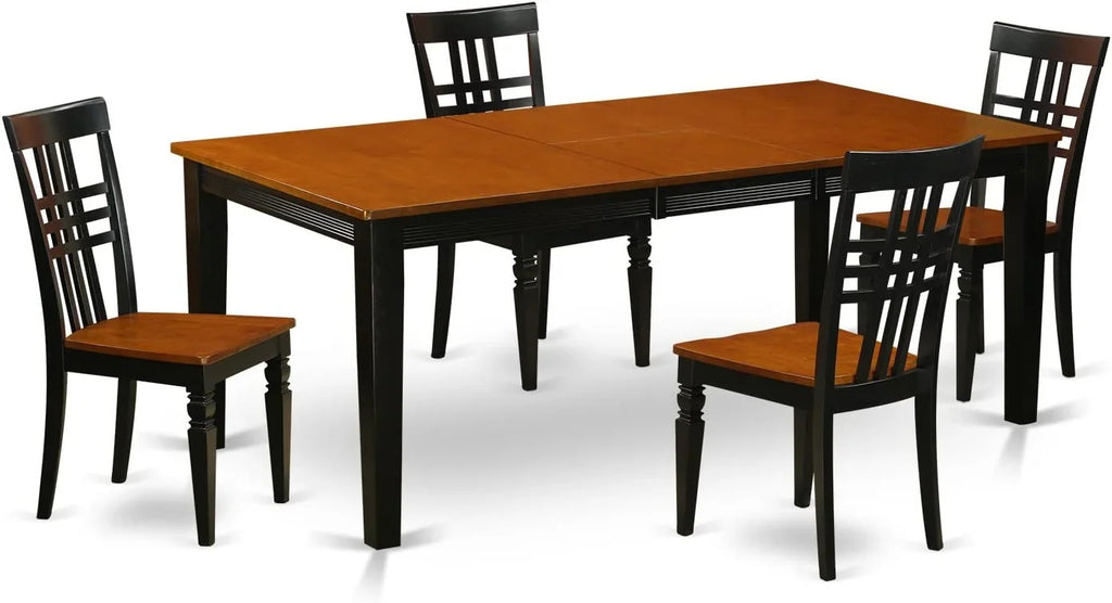 East West Furniture  Kitchen Table Set with One Quincy Dining Room Table & 4 Chairs - Black & Cherry - 5 Piece