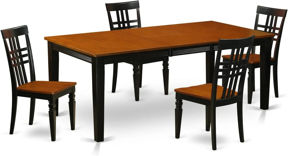 East West Furniture  Kitchen Table Set with One Quincy Dining Room Table & 4 Chairs - Black & Cherry - 5 Piece