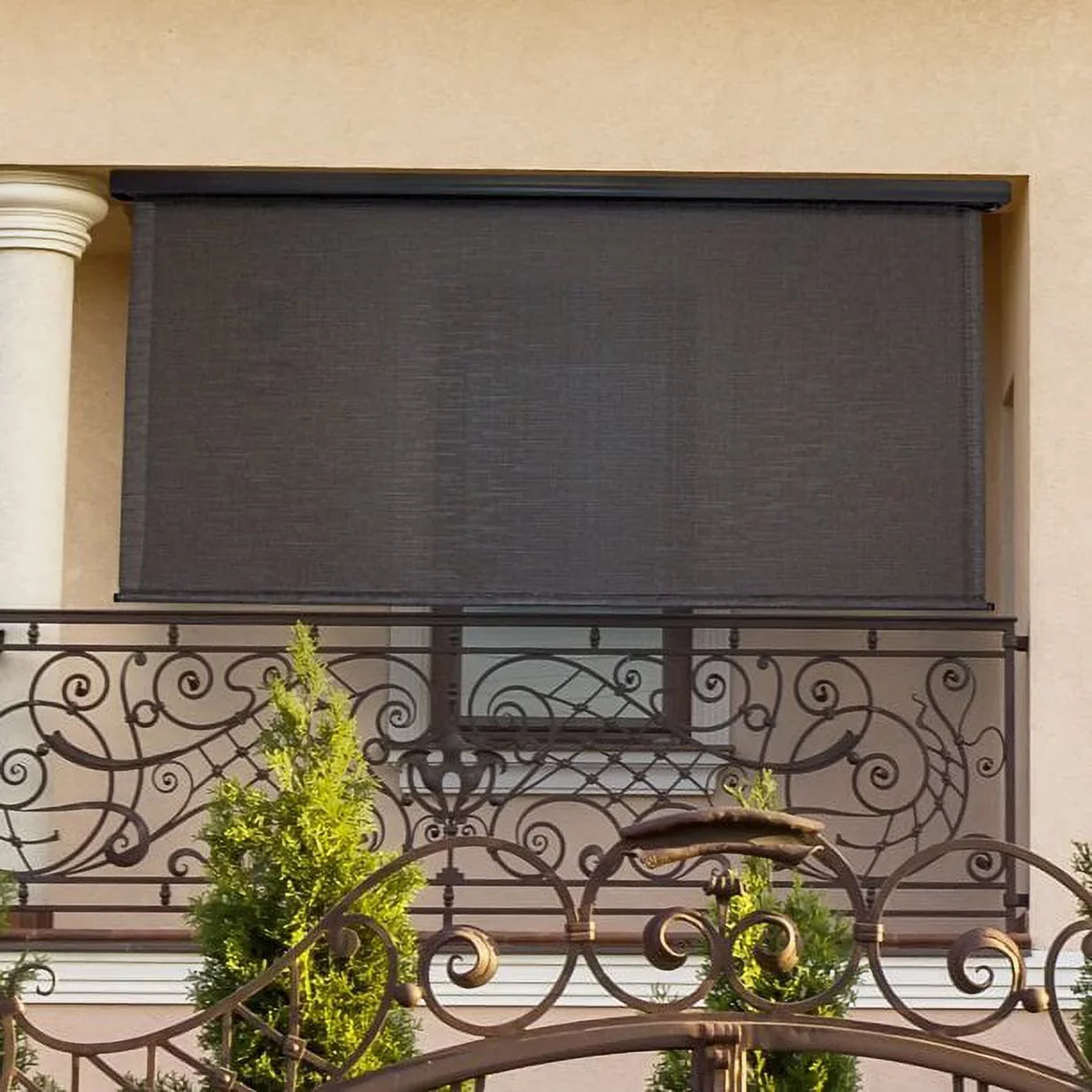 Keystone Fabrics Motorized  Outdoor Patio Sun Shade 10ft Wide (Dark Brown)
