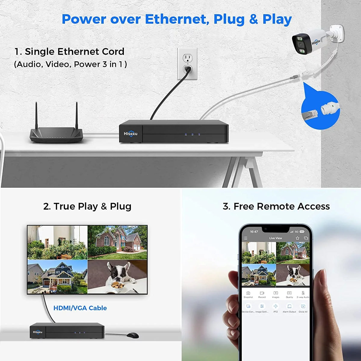 Hiseeu PoE Security Camera System,8PCS 5MP  Security Camera for Indoor Outdoor,4K PoE  16CH Expandable with 3TB Hard Drive,Person/Vehicle Detect,Audio Video Monitoring