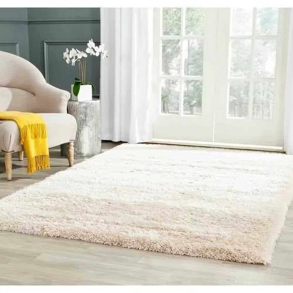 Charlotte Solid Plush Shag Area Rug, Ivory, 8' x 10'