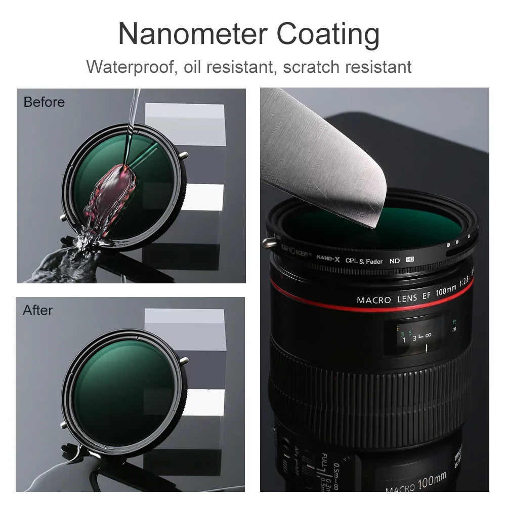 K&F  67mm 2-in-1 Variable Adjustable Filter Neutral Density Fader 5-Stop ND2-ND32 and  Circular Polarizing Filter Ultra-thin with Cleaning Cloth for Camera Lens