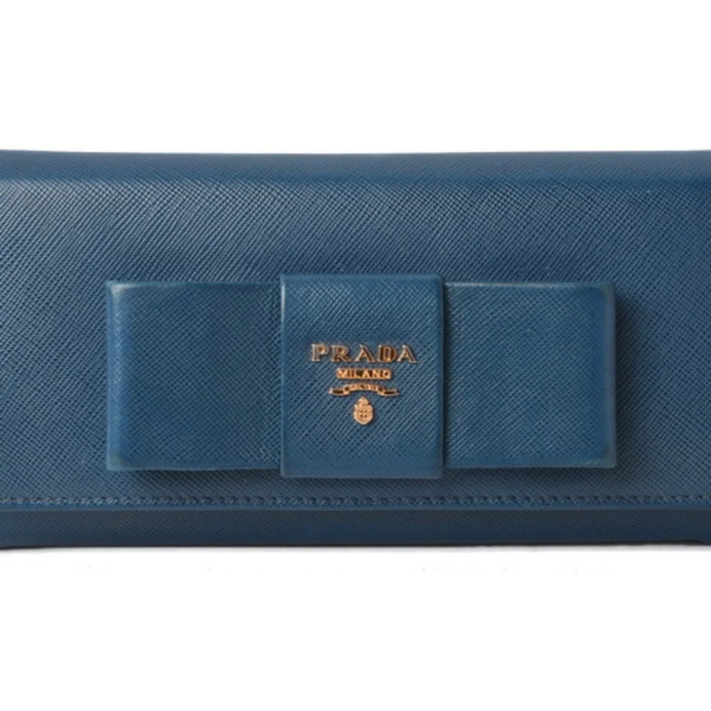 Pre-Owned Prada wallet  long 1MH132  blue   embossed leather (Good)