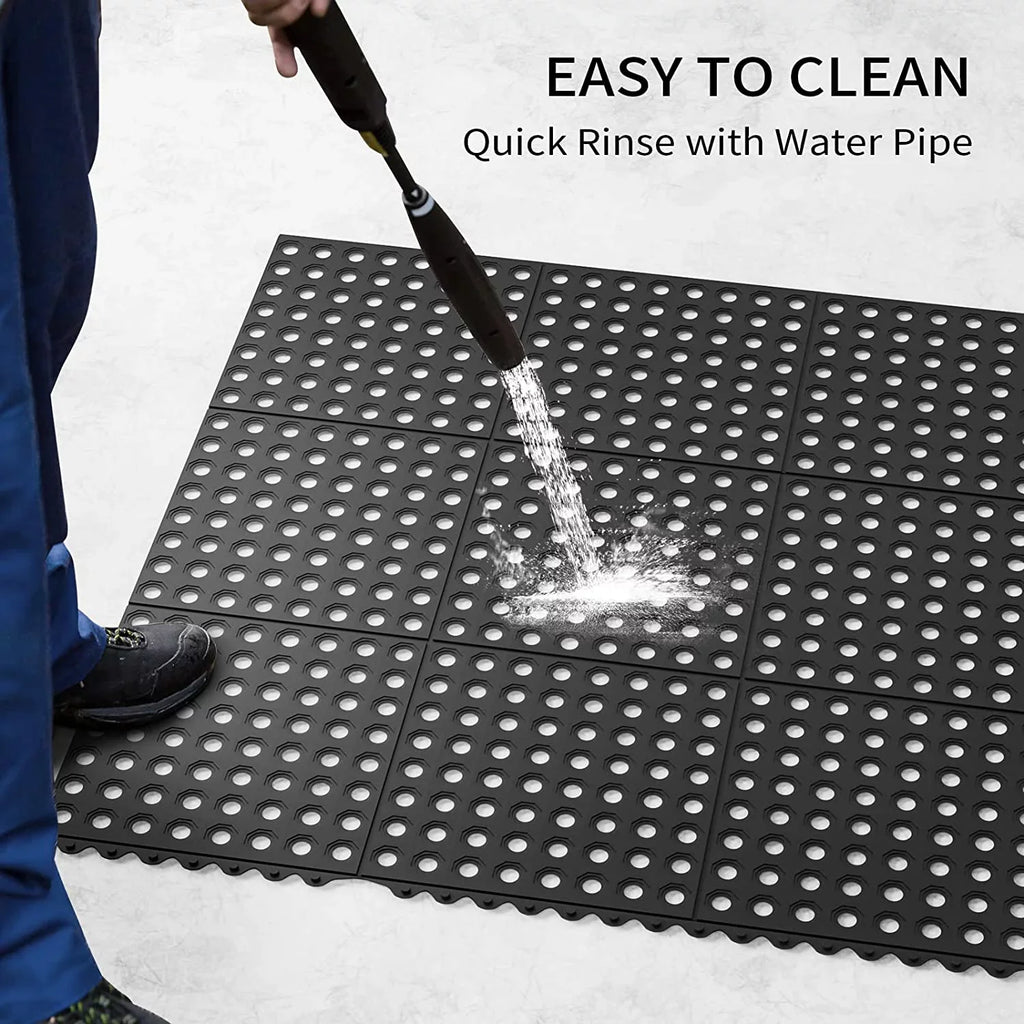 36 x 36 in. 2-Pack Interlocking Rubber Floor Mat for Restaurant Kitchen Bar Garage Anti Fatigue Flooring, Non-Slip Outdoor Shower Pool Drainage Mat