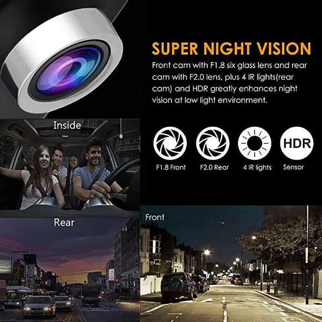 Xhy Car Dual Lens Dash Cam 1080P 4"   Front/Rear/Built-In Video Camera Driving Recorder G-Sensor, Motion Detection and Parking Monitoring