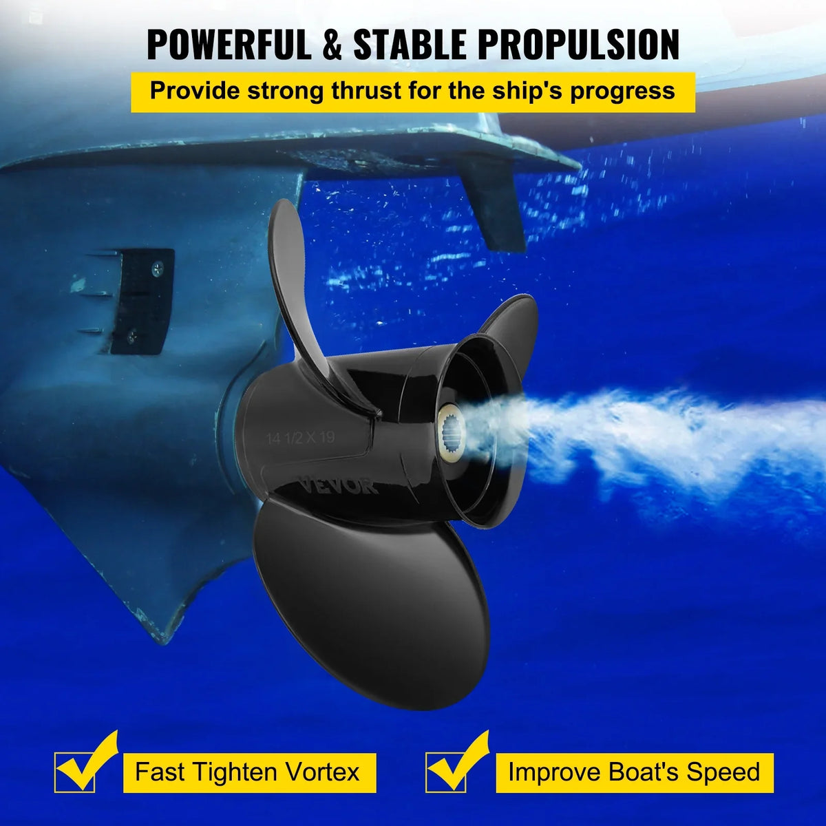 Outboard Propeller, 3-Blade 14.5" x 19" Boat Propeller, Replace for  3817468, Compatible with  Sterndrives Outboard Volvo Penta Engine, Right-handed Aluminium Propeller & 19 Spline Teeth