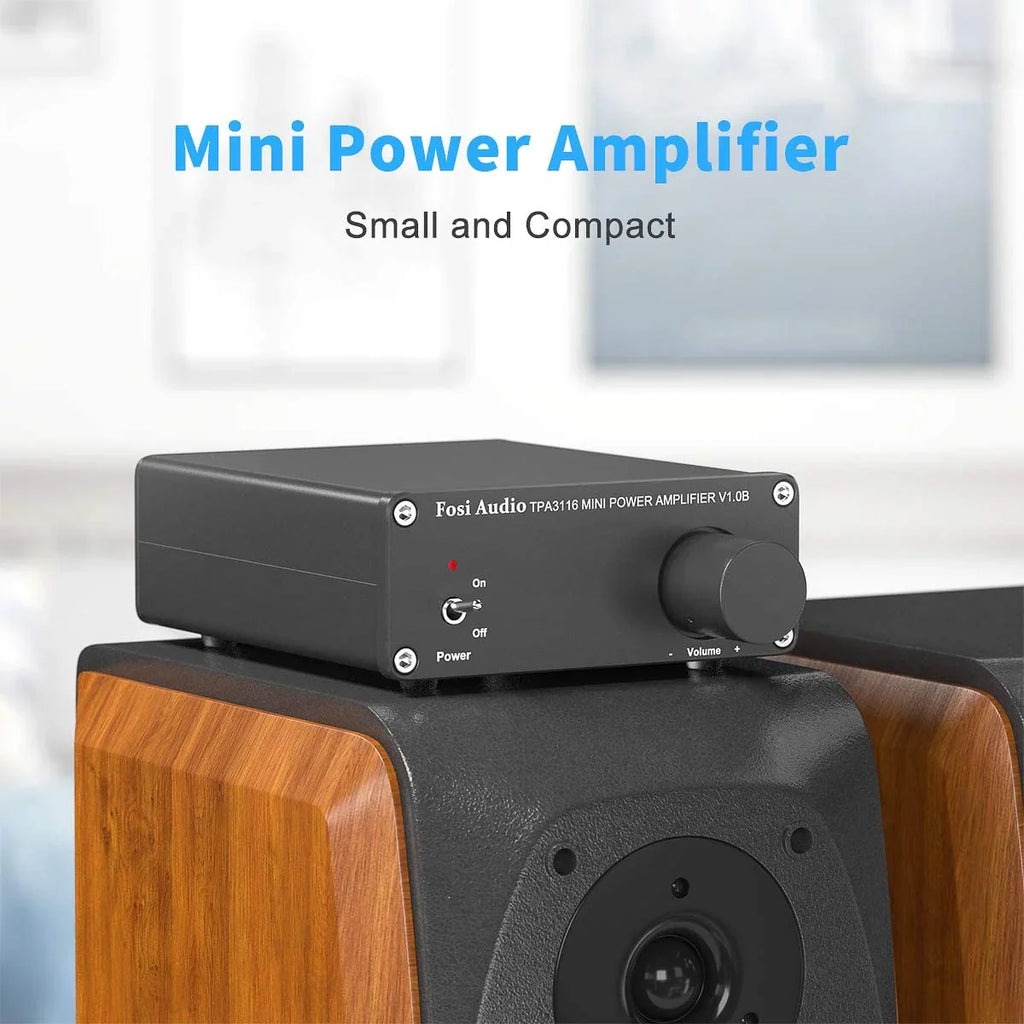 Fosi Audio V1.0B 2 Channel Amplifier Stereo Audio Amp Mini Hi-Fi Class D Integrated TPA3116 Amp for Home Speakers 50W x 2 with 19V 4.74A Power Supply