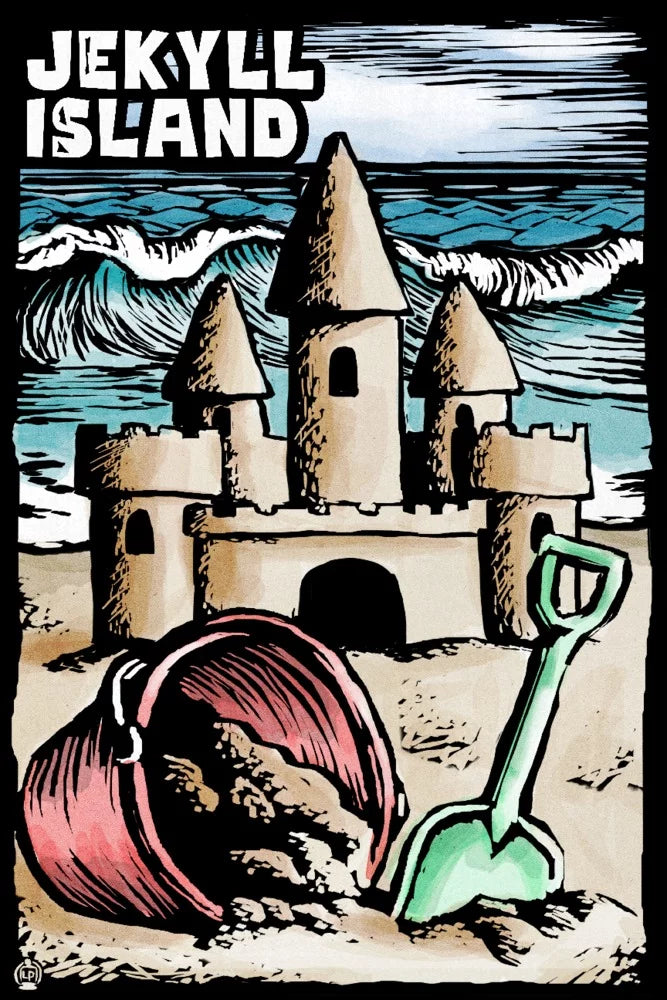 Jekyll Island, Georgia, Sand Castle, Scratchboard (19x27 inches, Premium 500 Piece Jigsaw Puzzle for Adults and Family, Made in )