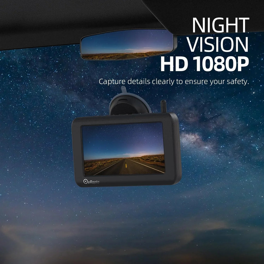 eRapta Magnetic Solar Wireless Backup Camera 5'' Monitor  1080P Waterproof No Drilling 1 Min  Installation X5