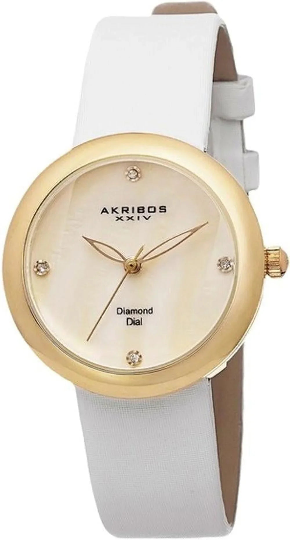AK687YGW Swiss Quartz  Diamond Dial Satin Strap Womens Watch